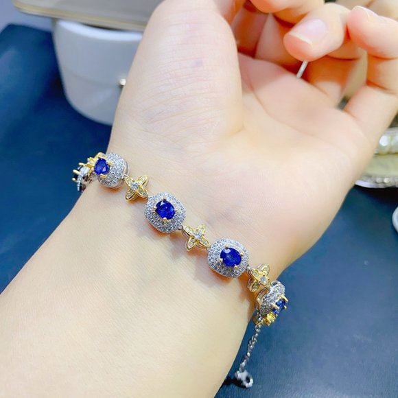 NEW 925 STERLING NATURAL BLUE SAPPHIRE BRACELET - Picture 3 of 5